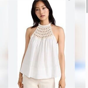 A.L.C. Reina Linen Blend Crochet Neck Halter Tank Top White
